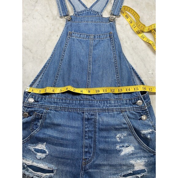 American Eagle Outfitters Bib Overall Shorts Women’s S Distressed Raw Hem - Picture 4 of 9